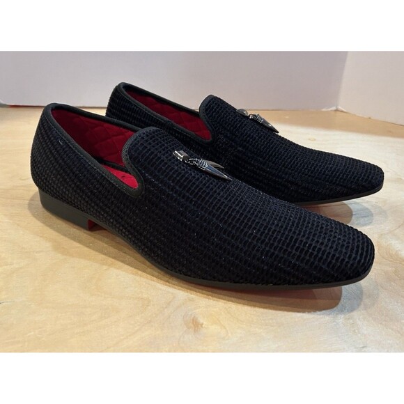 La Milano Men Shoes Vienna Black Red Bottoms Sz 11 Velvet Loafers main image 8